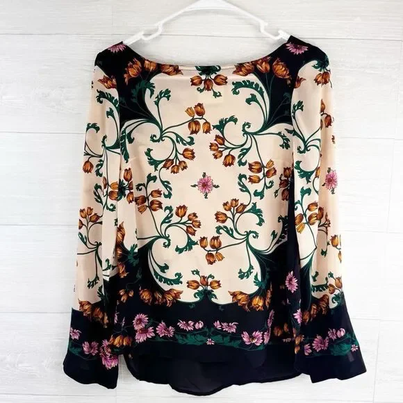 Anthropologie Maeve Florence Floral Boatneck Silk Top - Picture 4 of 10